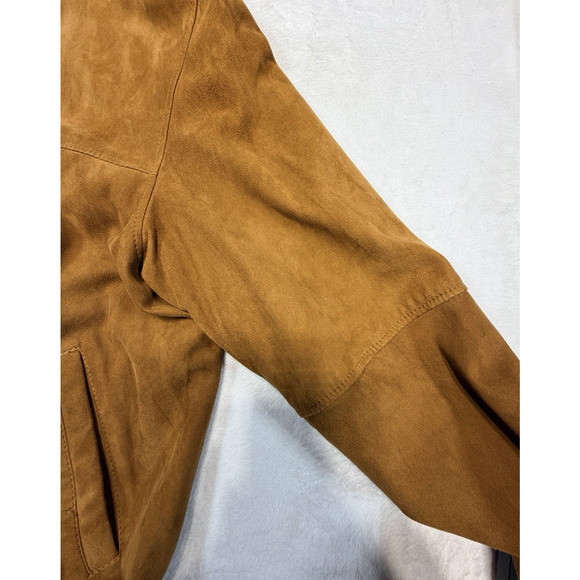 Bugatti Suede Bomber Jacket SZ L Fawn Camel Heritage Tailoring Tan Leather Coat - Picture 11 of 12